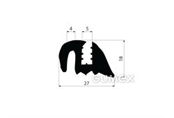Profil für Fahrzeugfenster ohne Zwickel, 18x27/5/4mm, 60°ShA, EPDM, -40°C/+100°C, schwarz, 